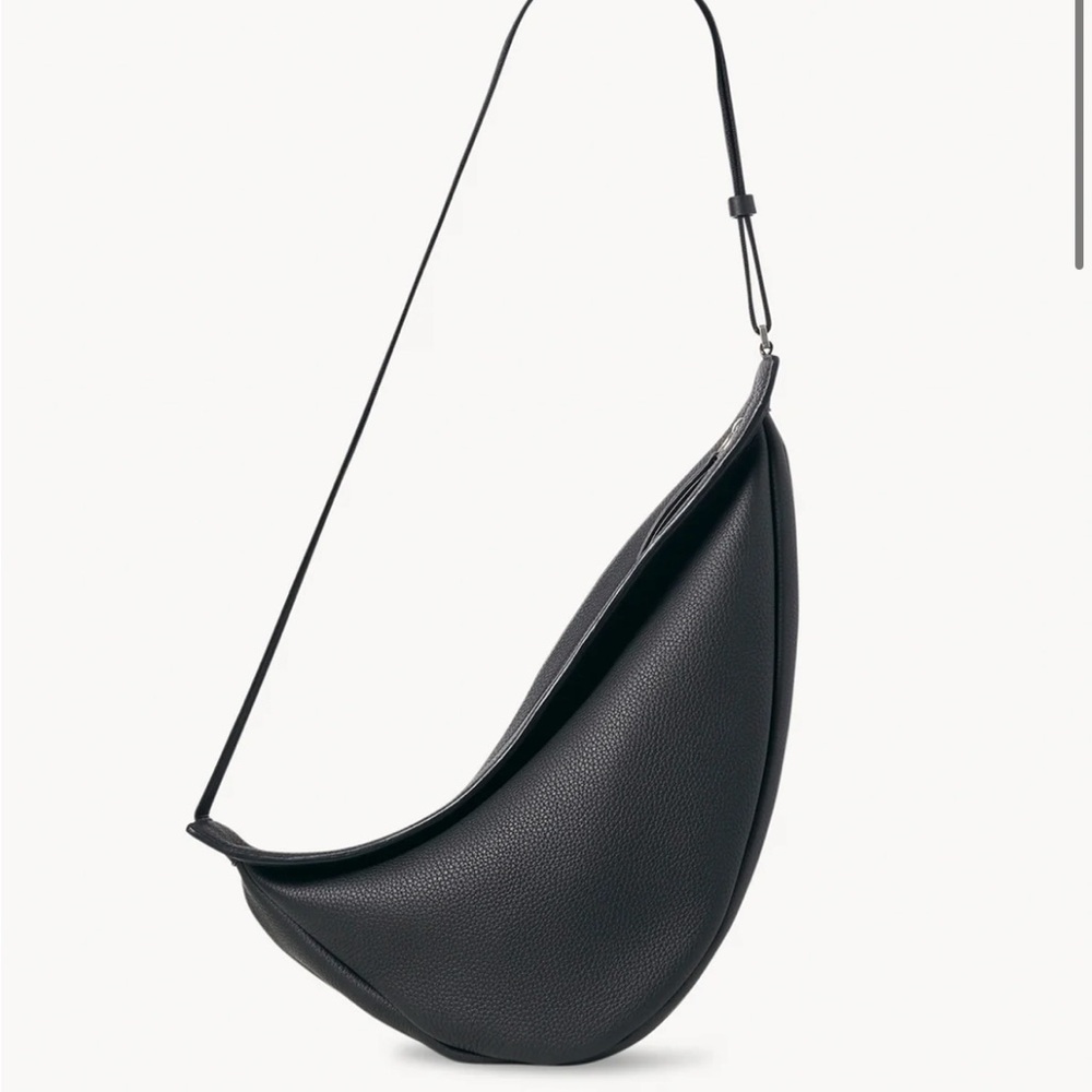 The Row Large Slouchy Banana Bag in Leather Black